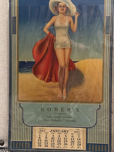 1933 January Calendar Card compliments of Kobers Dry Goods (Embossed) by Devorss