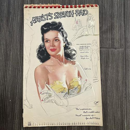 Vintage 1947 Artist's Sketch Pad Pin-Up Calendar By K.O Munson Brown & Bigelow COMPLETE